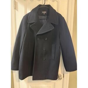 Ralph Lauren Polo Jeans Jacket Men XL Black Wool Double Breasted Pea Coat Black